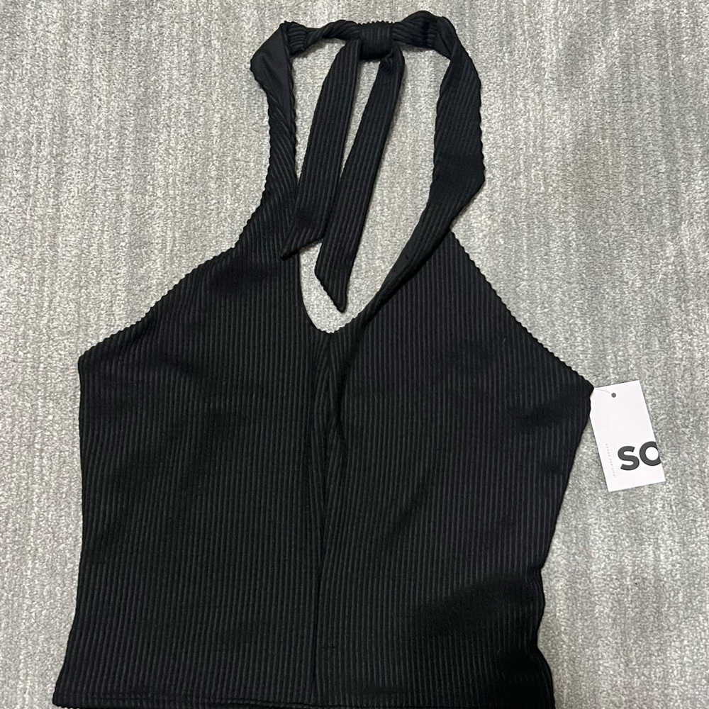SO Black Ribbed Halter Camisole